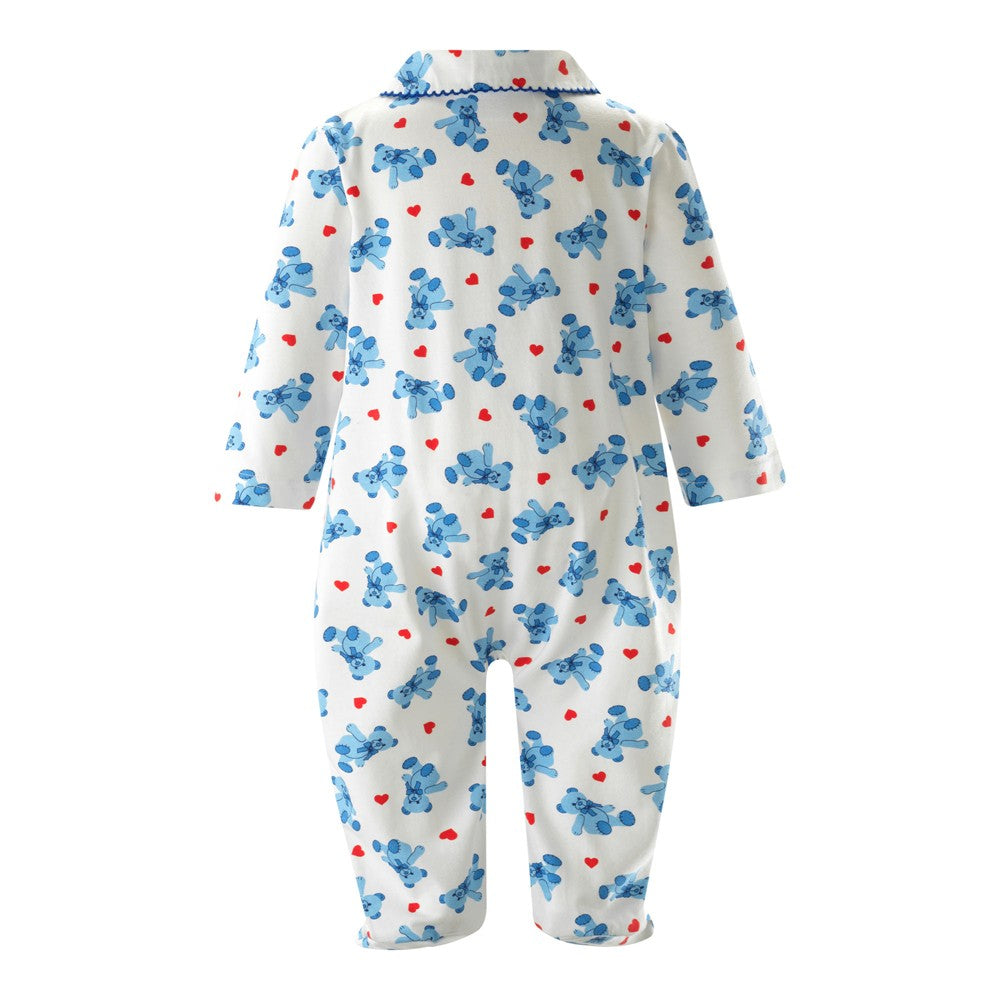 Rachel Riley London Infant Boys Blue Bear Valentines Hearts Babygro Footie