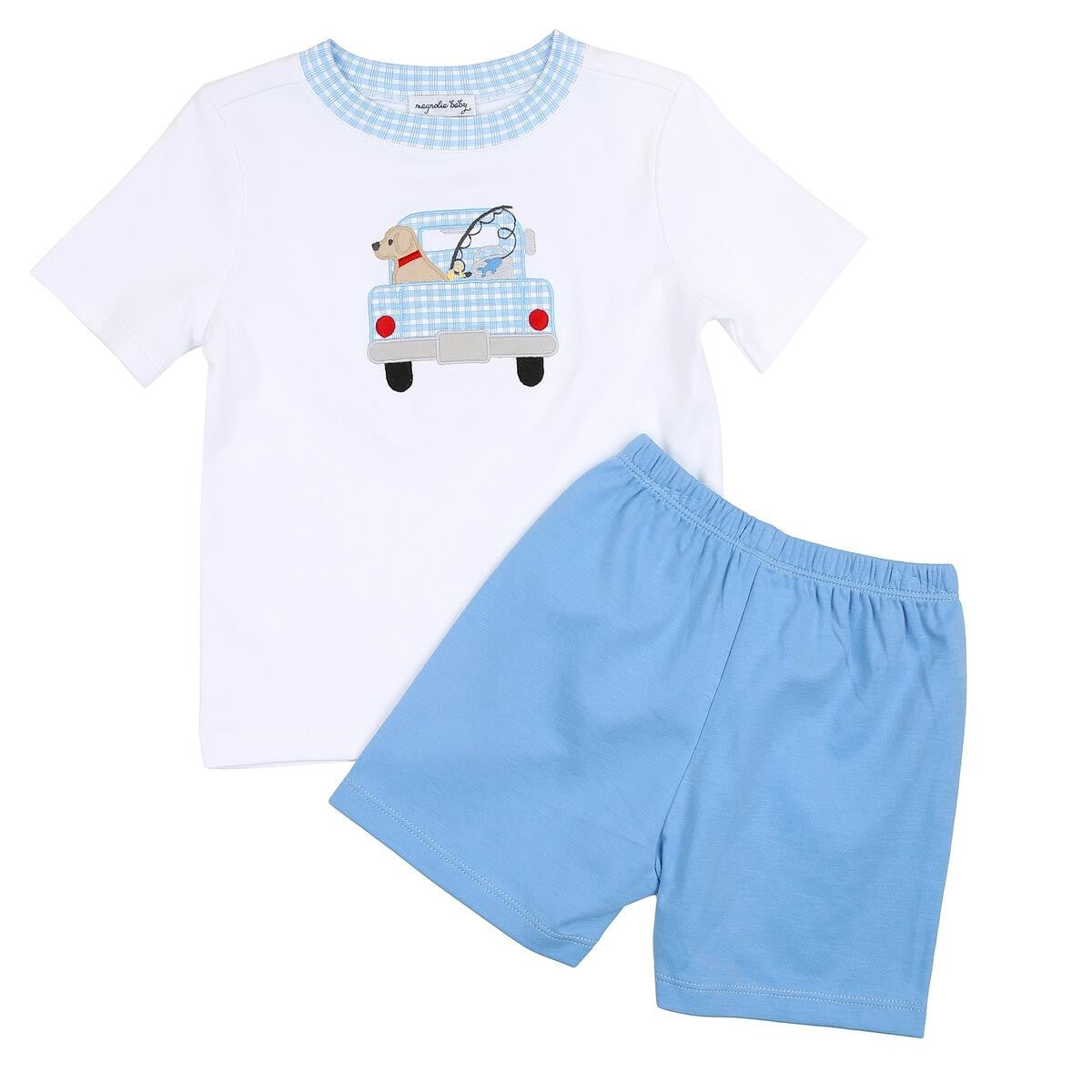 Magnolia Baby Toddler Boys Fresh Caught Fishing Dog Applique Shorts Set