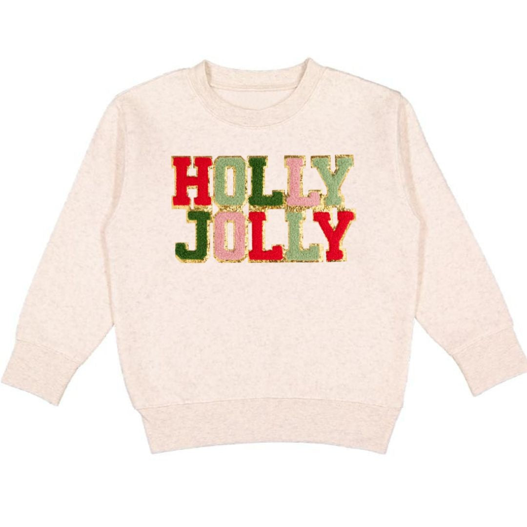 Sweet Wink Holly Jolly Patch Christmas Sweatshirt - Natural Ivory