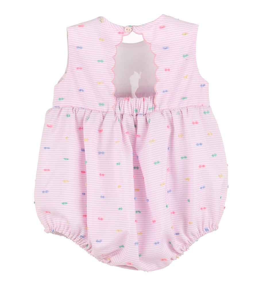 Sophie & Lucas Baby Girls Pink Embroidered Party Scallop Bubble - Keyhole Back