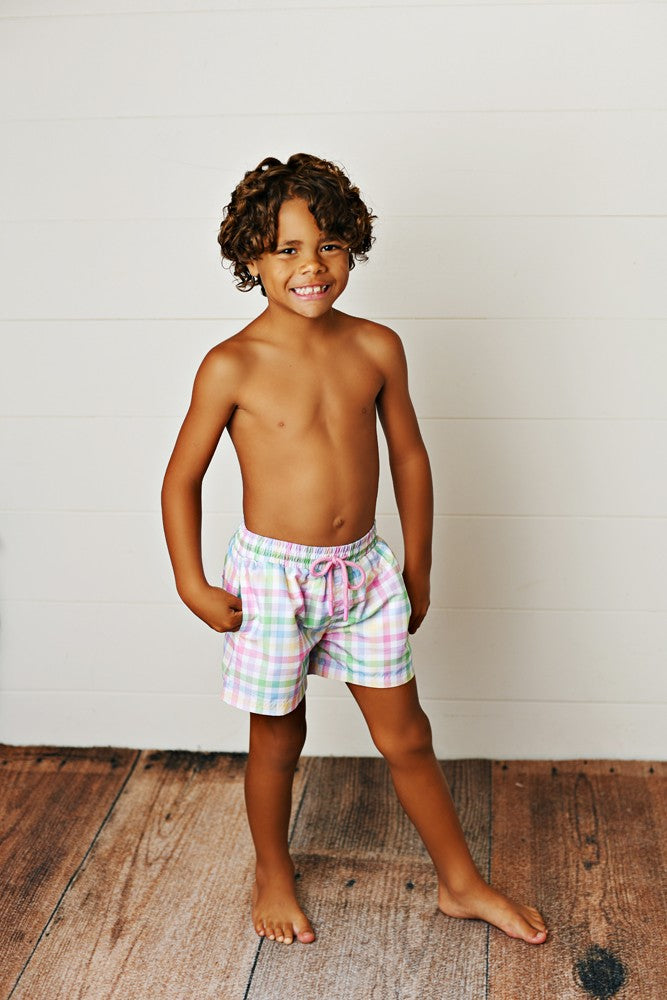 Swoon Baby Boys Swim Trunks - Pastel Plaid