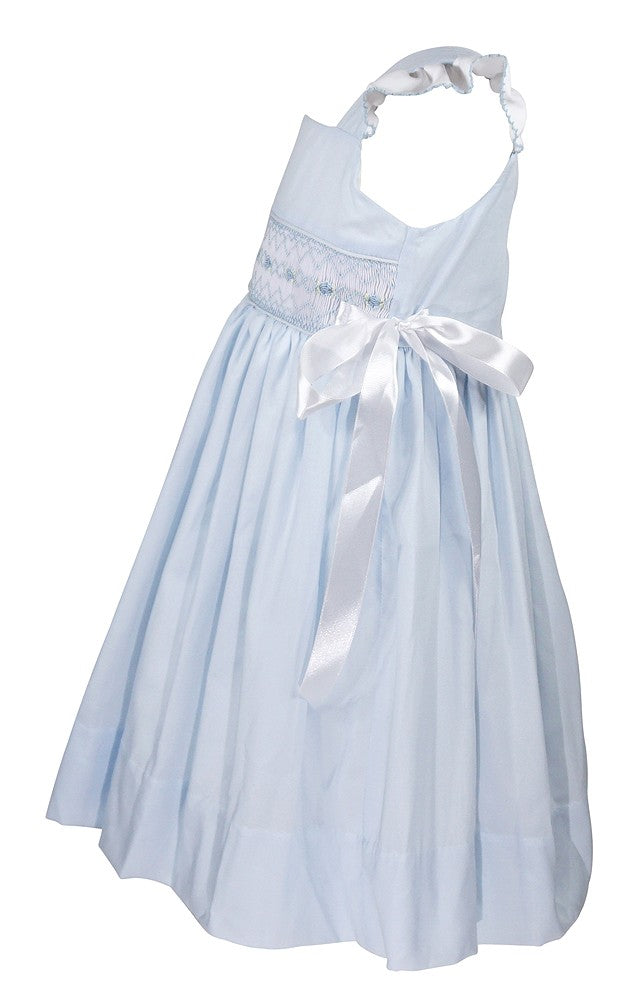 The Best Dressed Child Girls Smocked Dress - Flutter Sleeves & Side Bows - Pastel Blue by Best Dressed Child