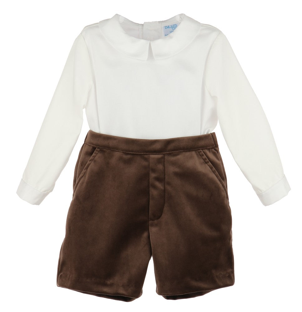 Luli & Me Boys Dressy Shorts & Shirt Set - Velvet - Chocolate Brown