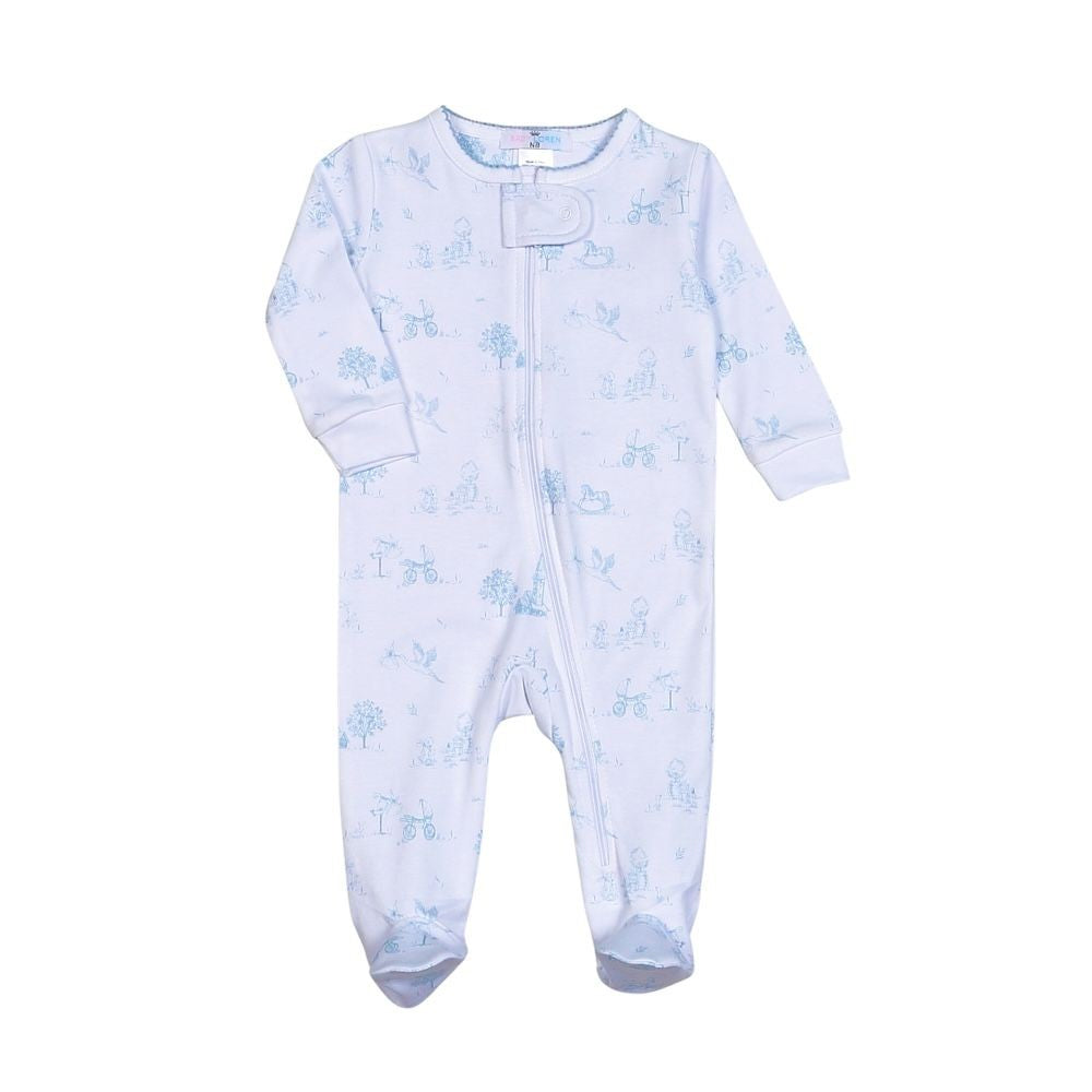 Baby Loren Boys Blue Toile Zipper Footie