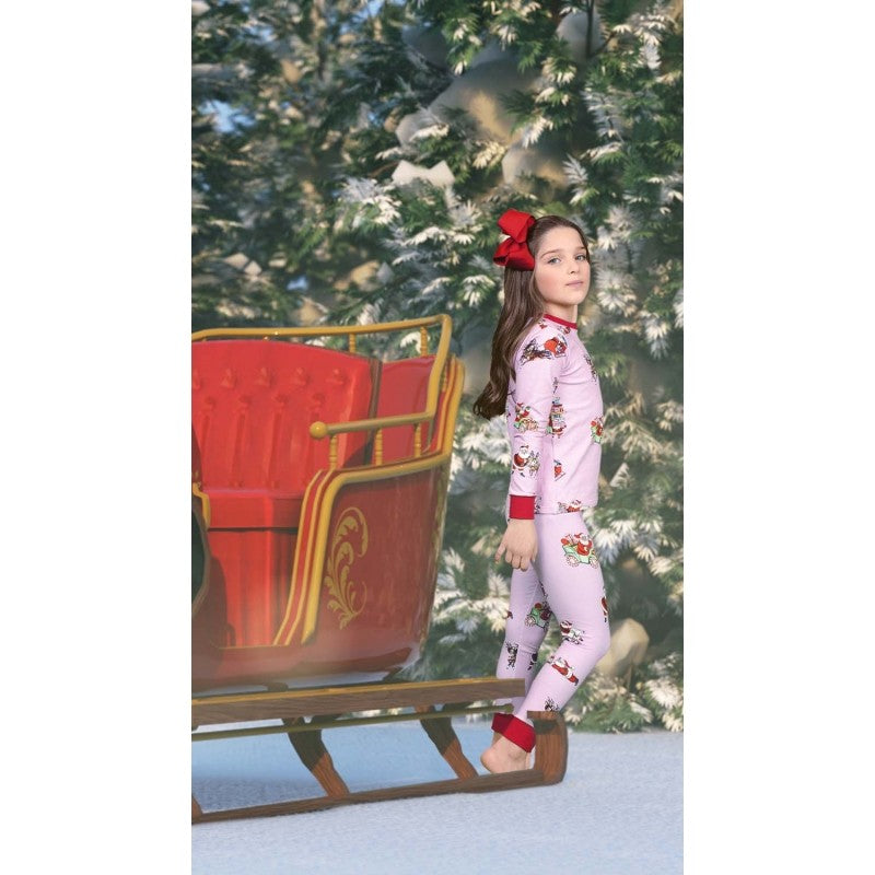 Sal & Pimenta Ladies Mom Pajamas - Two Piece - Busy Santa Pink by Sal & Pimenta