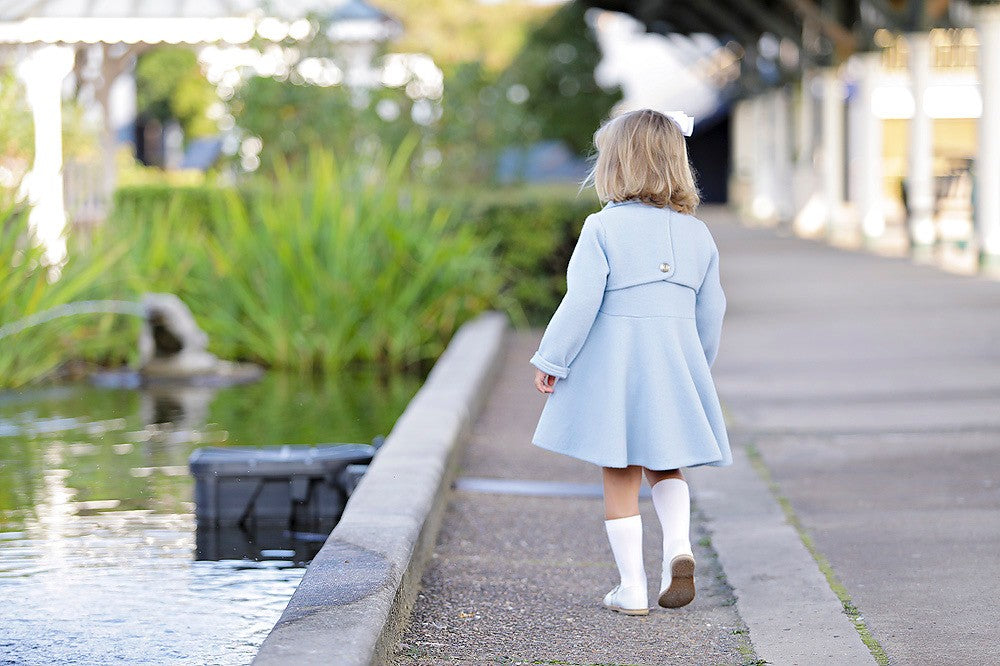 Marae Girls Dress Coat - Double Breasted Twirl Coat - Light Blue