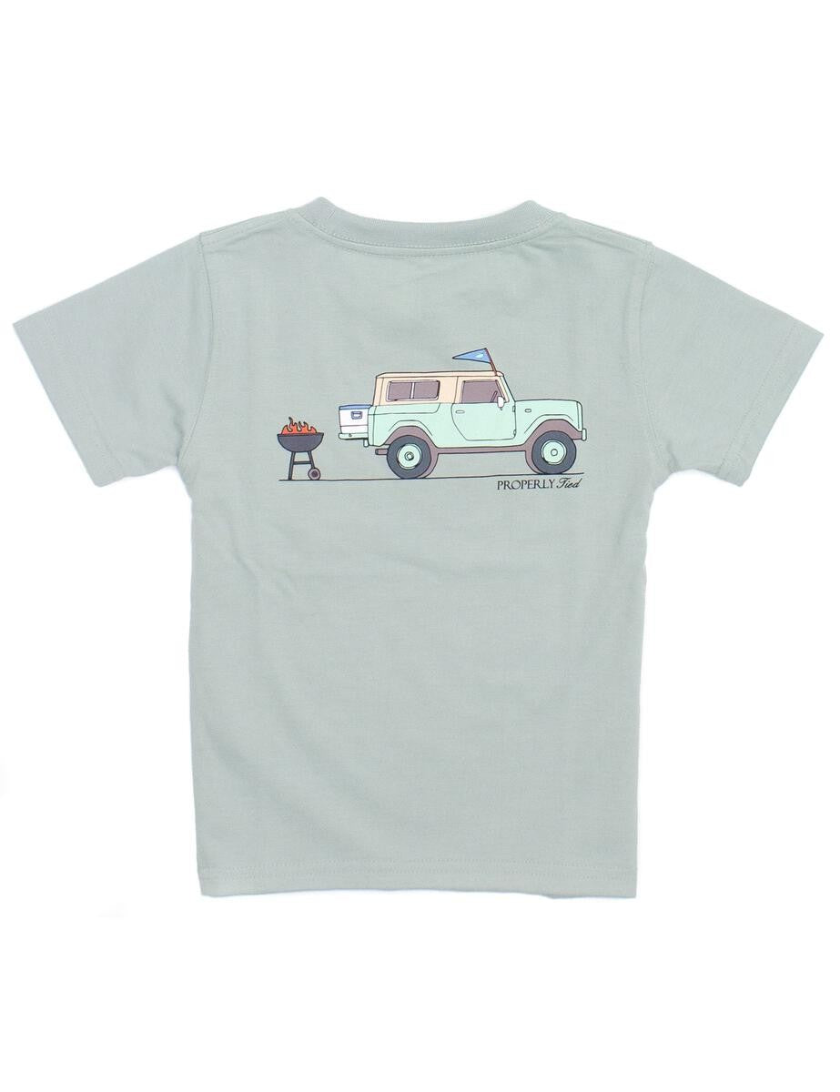 Properly Tied T-Shirt - Logo Pocket on Front - Back Graphic - Chrome BBQ Tailgate by Properly Tied