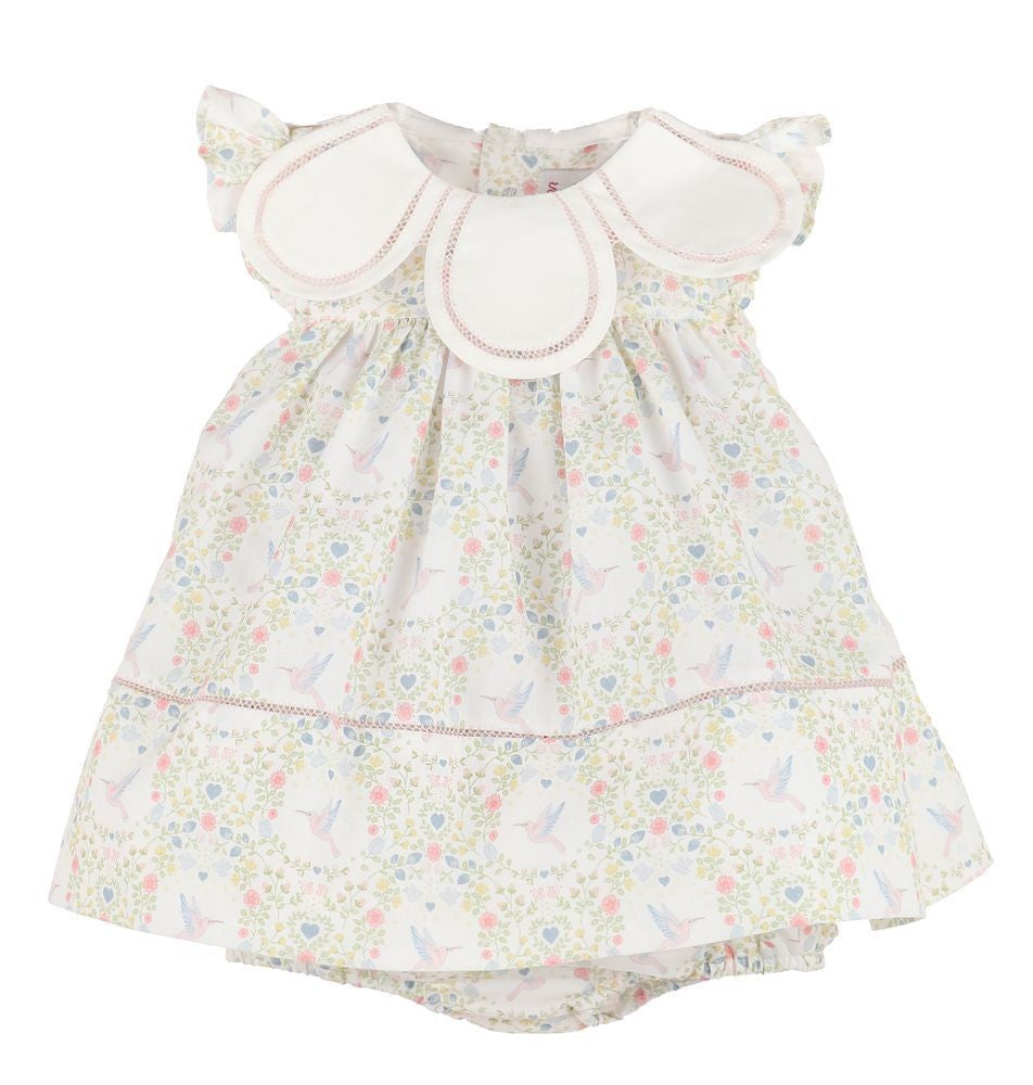 Sophie & Lucas Girls Coquette Petal Collar Float Dress - Pink Hummingbird Print