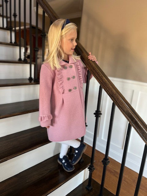 Marae Girls Dress Coat - Ruffle Front - Bow in Back - Rosa Pink