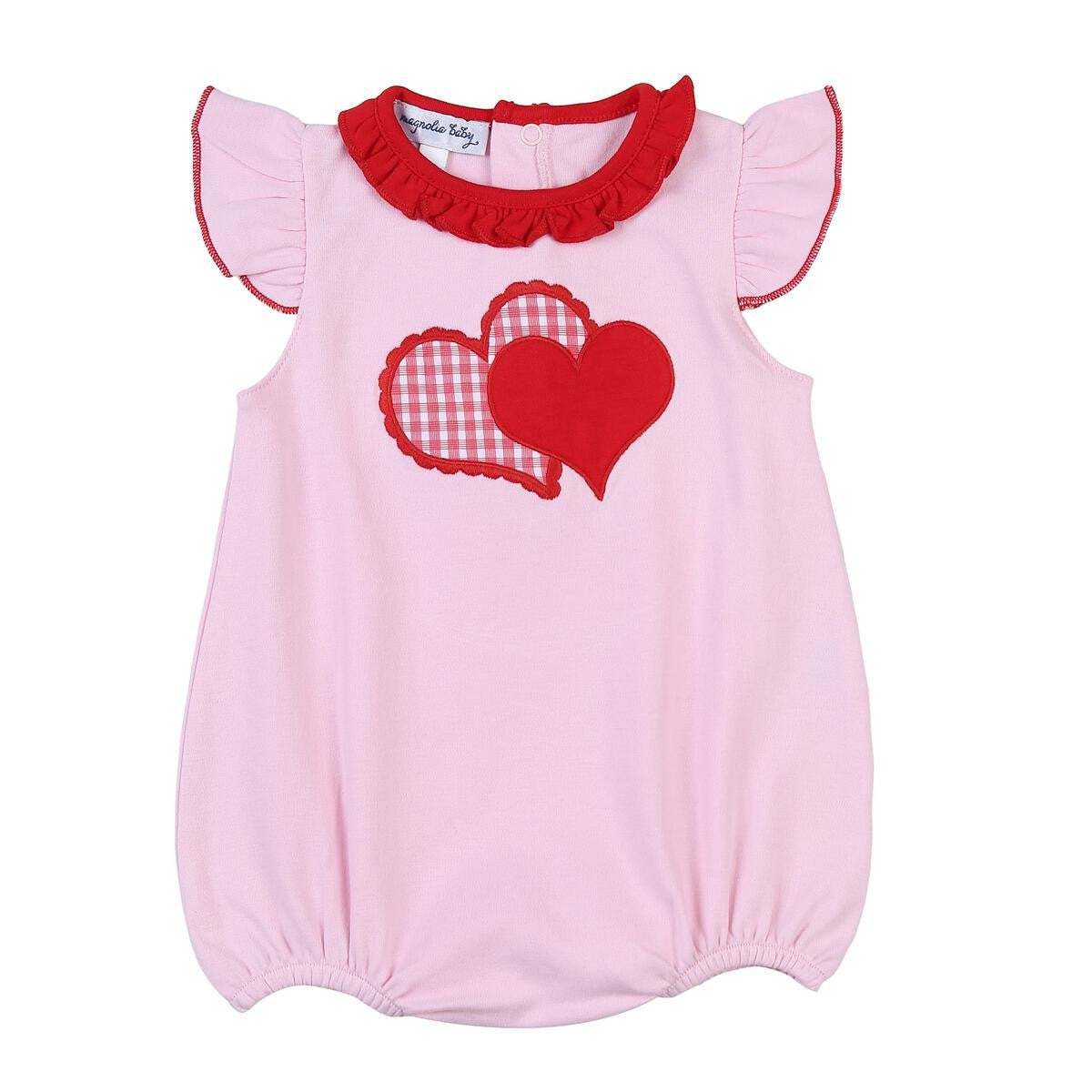 Magnolia Baby Girls Pink Love Heart Applique Flutters Bubble