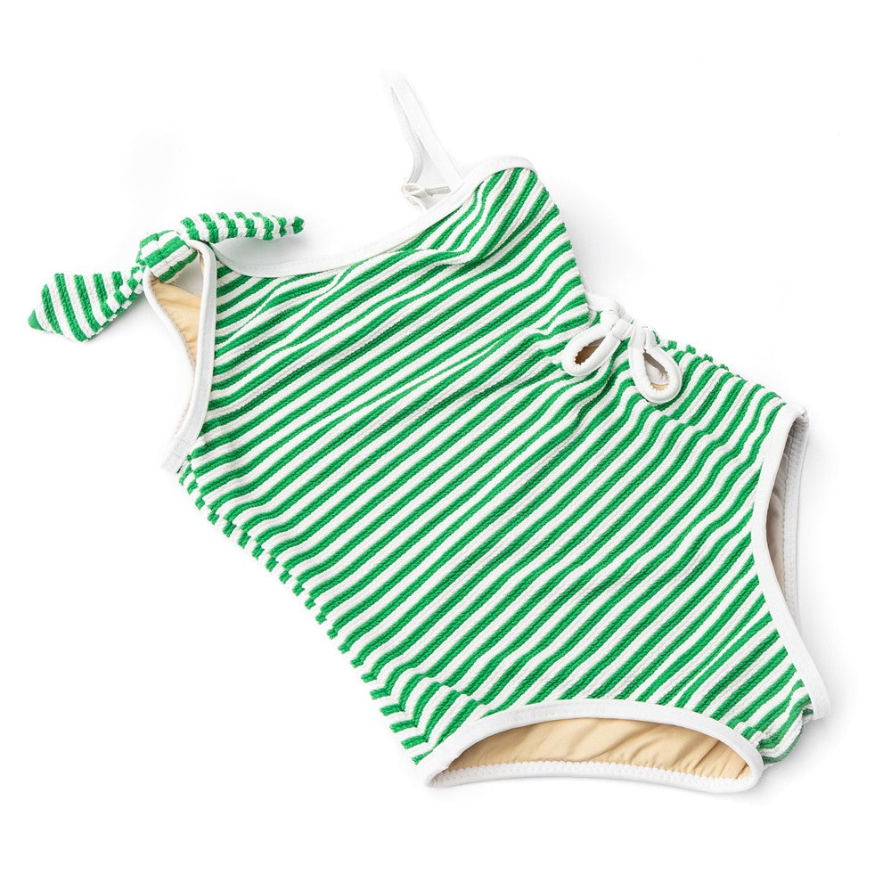 Shade Critters Girls Green Stripe Rib Daisy Cut Out Swimsuit
