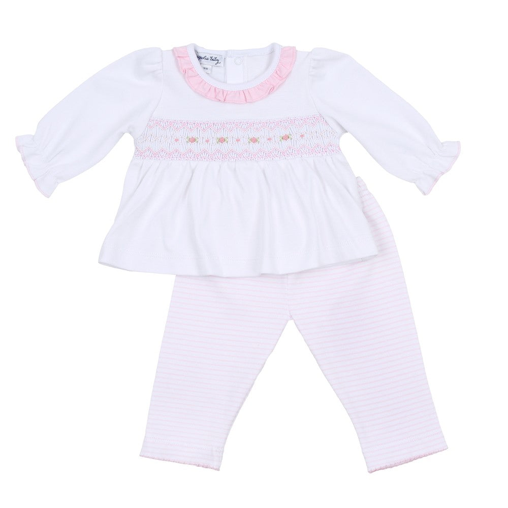 Magnolia Baby Girls Katie and Kyle Smocked Ruffle Pant Set - Pink