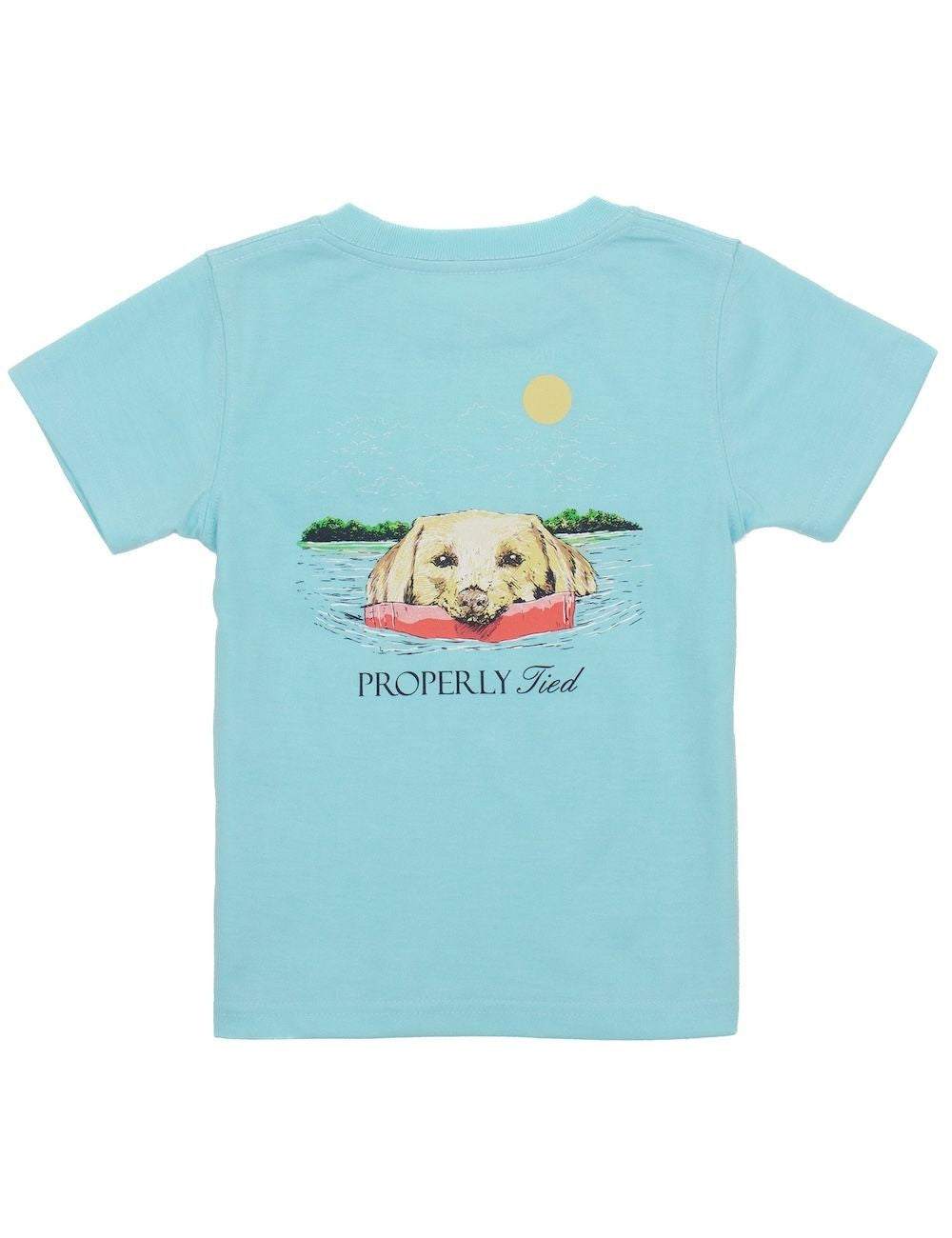 Properly Tied T-Shirt - Logo Pocket on Front - Graphic on Back - Spring Retriever on Arctic Blue