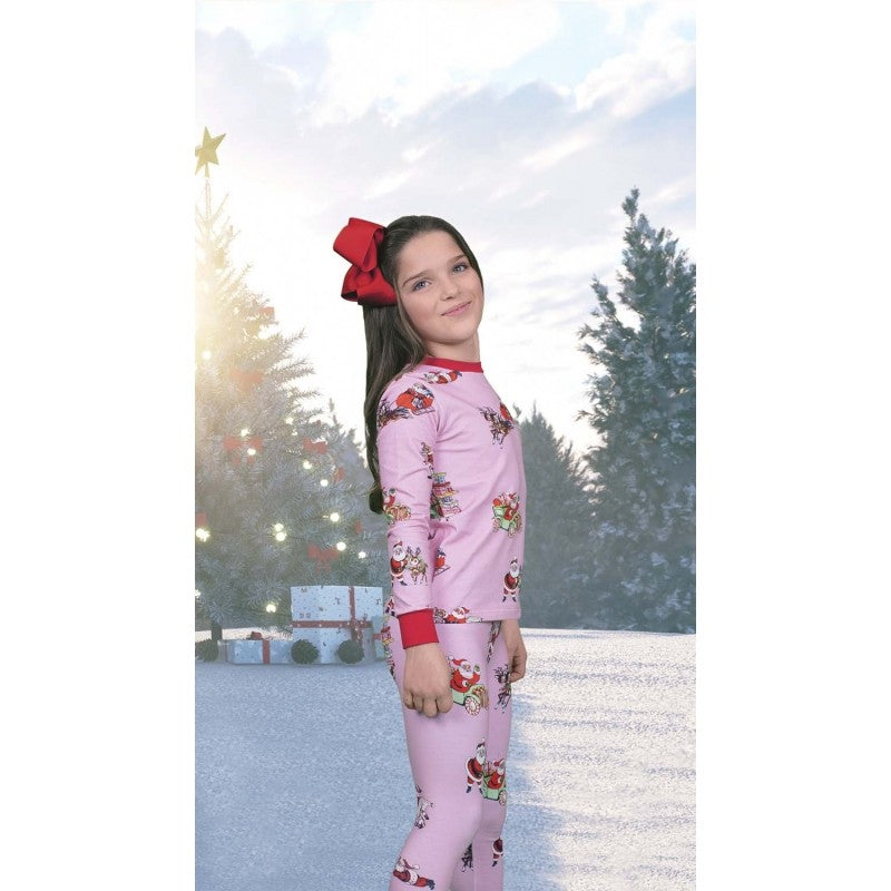 Sal & Pimenta Ladies Mom Pajamas - Two Piece - Busy Santa Pink