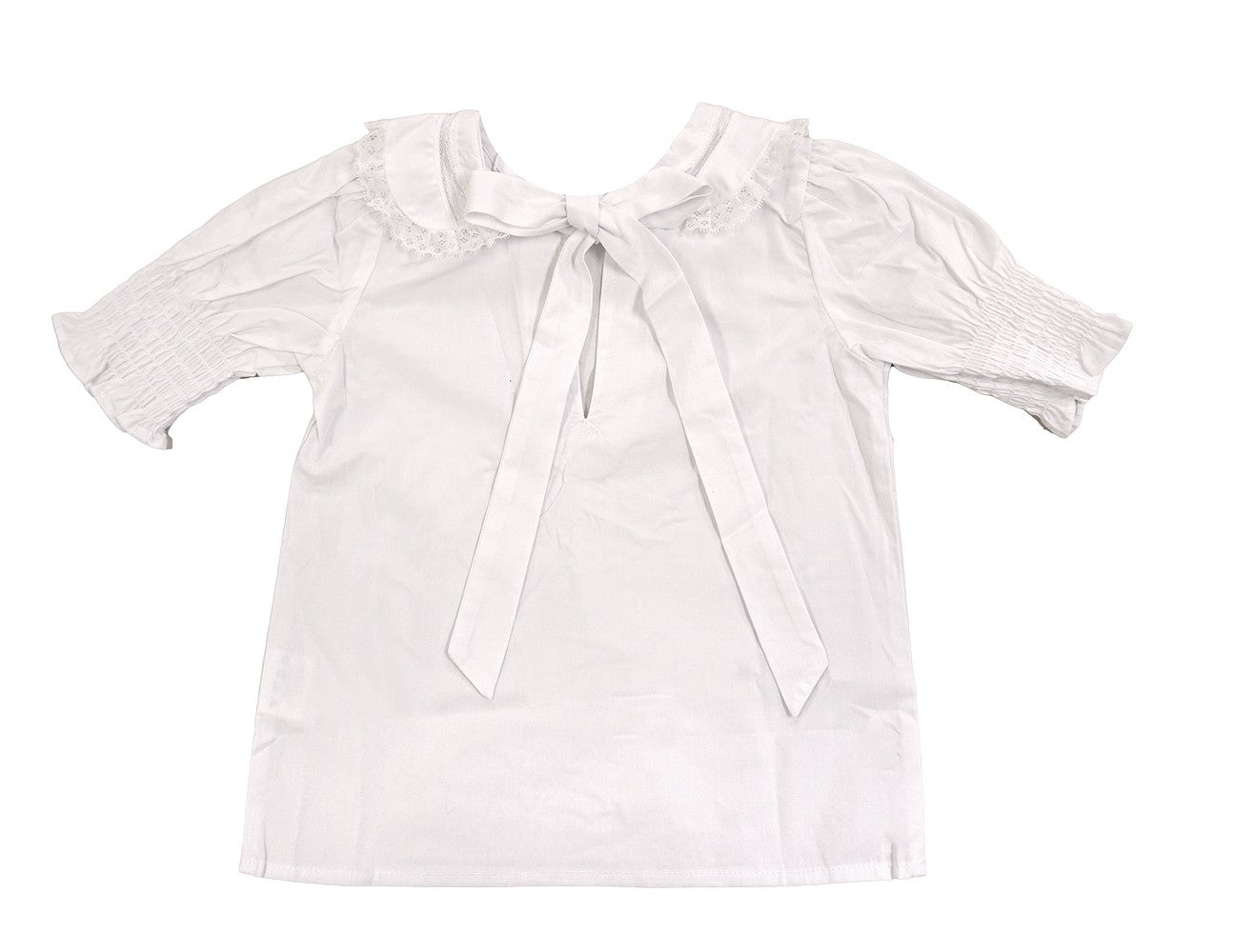 LuLu BeBe Girls White Joy Lace Peter Pan Collar Tie Back Blouse - Short Sleeves by LuLu BeBe