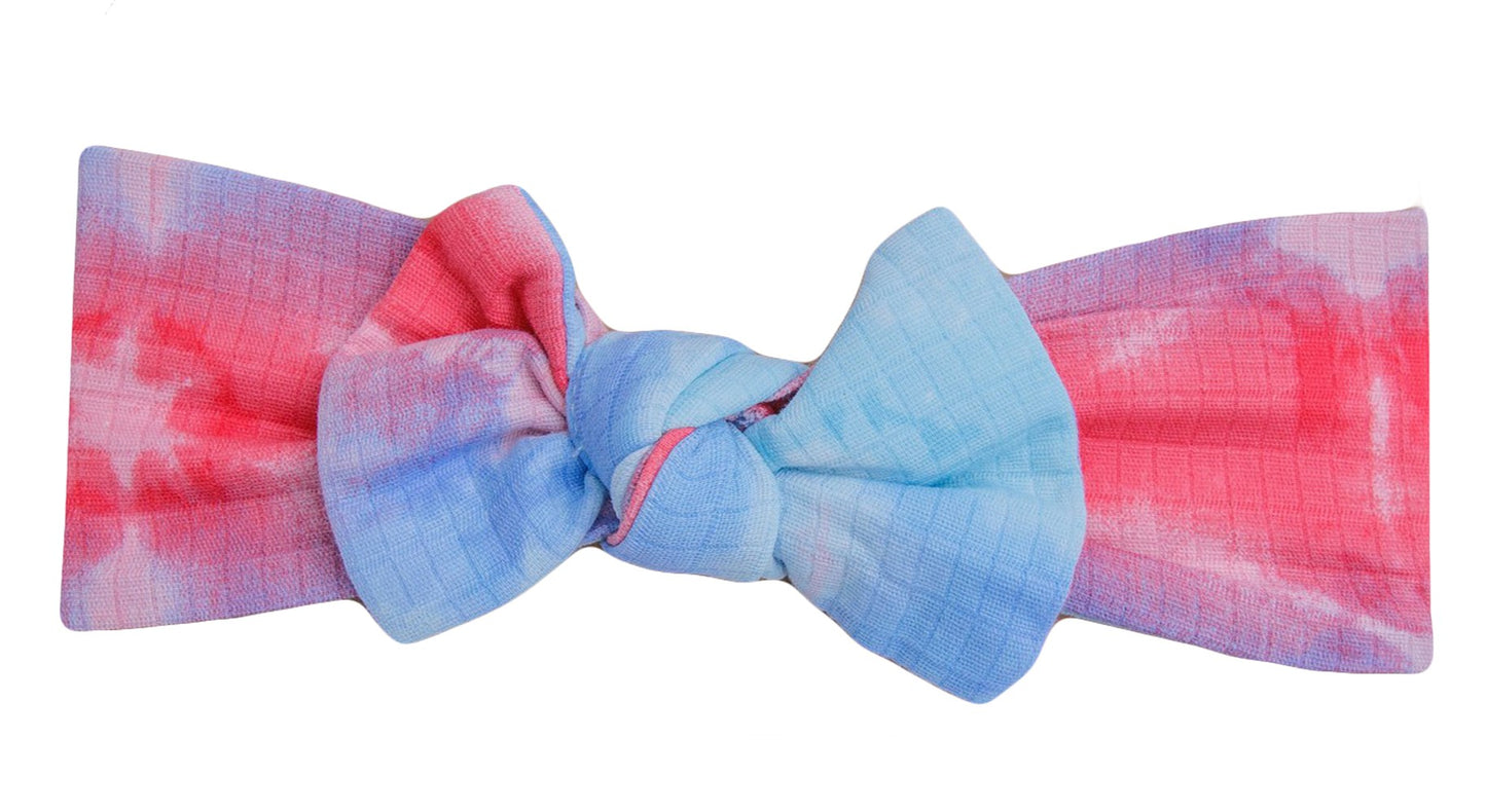 Angel Dear Baby Girls Bow Headband - Blue Shibori Tie Dye