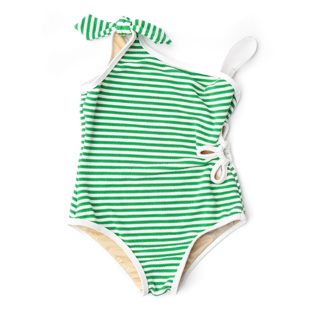 Shade Critters Girls Green Stripe Rib Daisy Cut Out Swimsuit