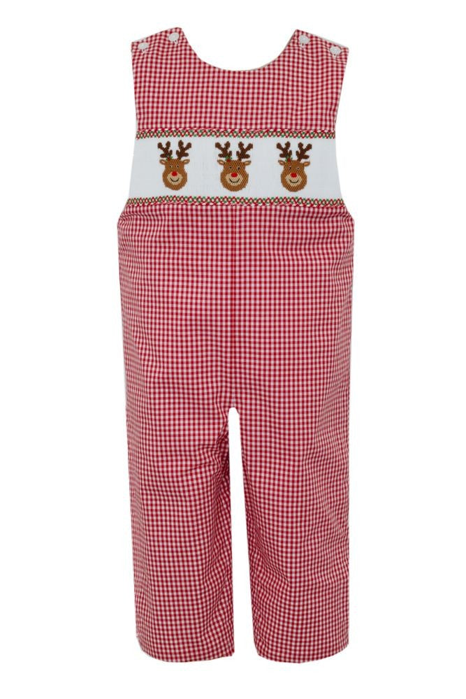 Anavini Velani Boys Red Gingham Longall - Smocked Reindeer Faces by Anavini