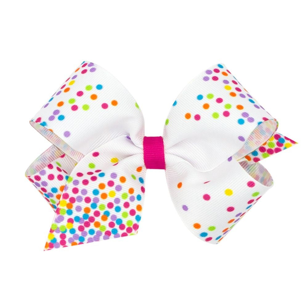 Wee Ones Girls Printed Grosgrain Bow - Confetti Dots Print