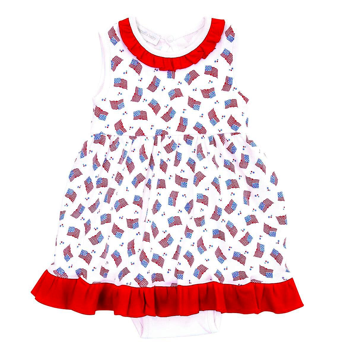 Magnolia Baby Girls Vintage Red, White and Blue Printed Sleeveless Flags Dress