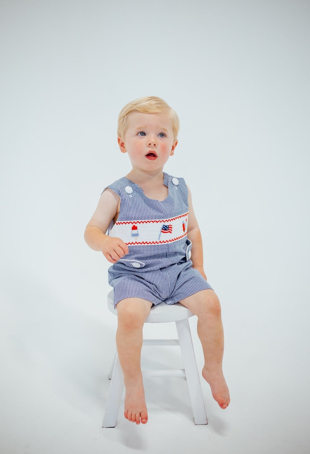 Shop Teeta Boys Blue Check Smocked Patriotic Jon Jon