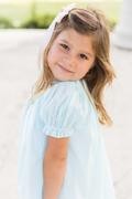Proper Peony Baby / Toddler Girls Antoinette Dress - Aqua Swiss Dot Smocked Raglan Sleeve Bishop