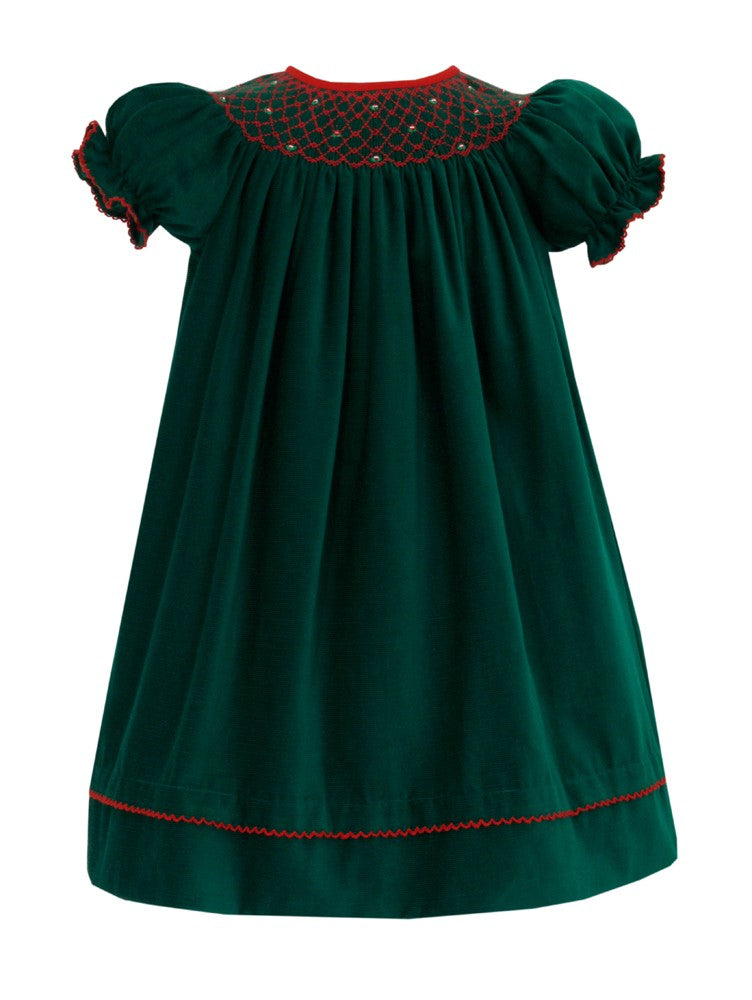 Anavini Couture Girls Green Corduroy Smocked Christmas Dress - Bishop Smocked in Red Best Dressed Child Anavini Couture Girls Green Corduroy Smocked Christmas Dress - Bishop Smocked in Red Best Dressed Child