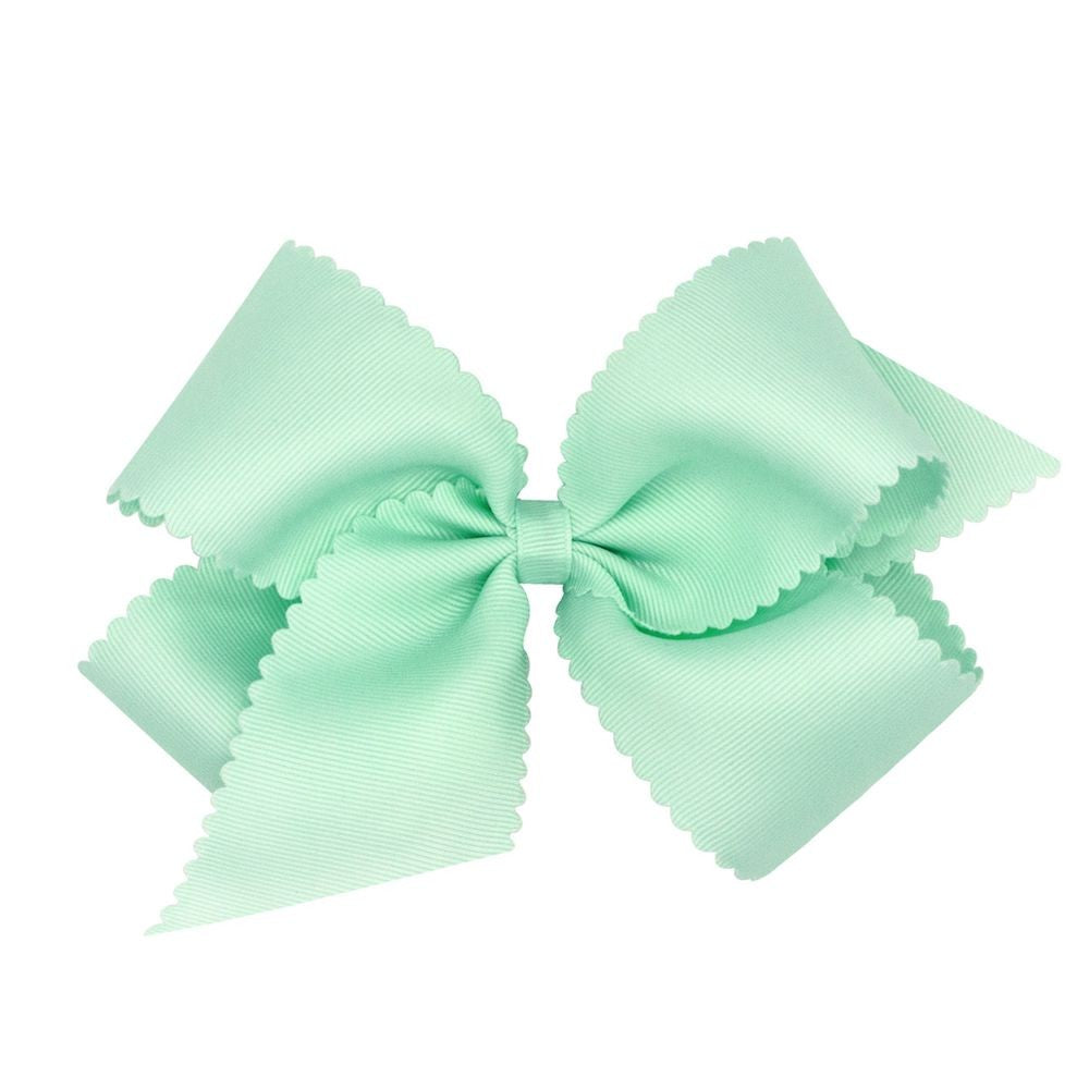 Wee Ones Girls Grosgrain Hair Bow on Clip - Scallop Edge - Mint Green