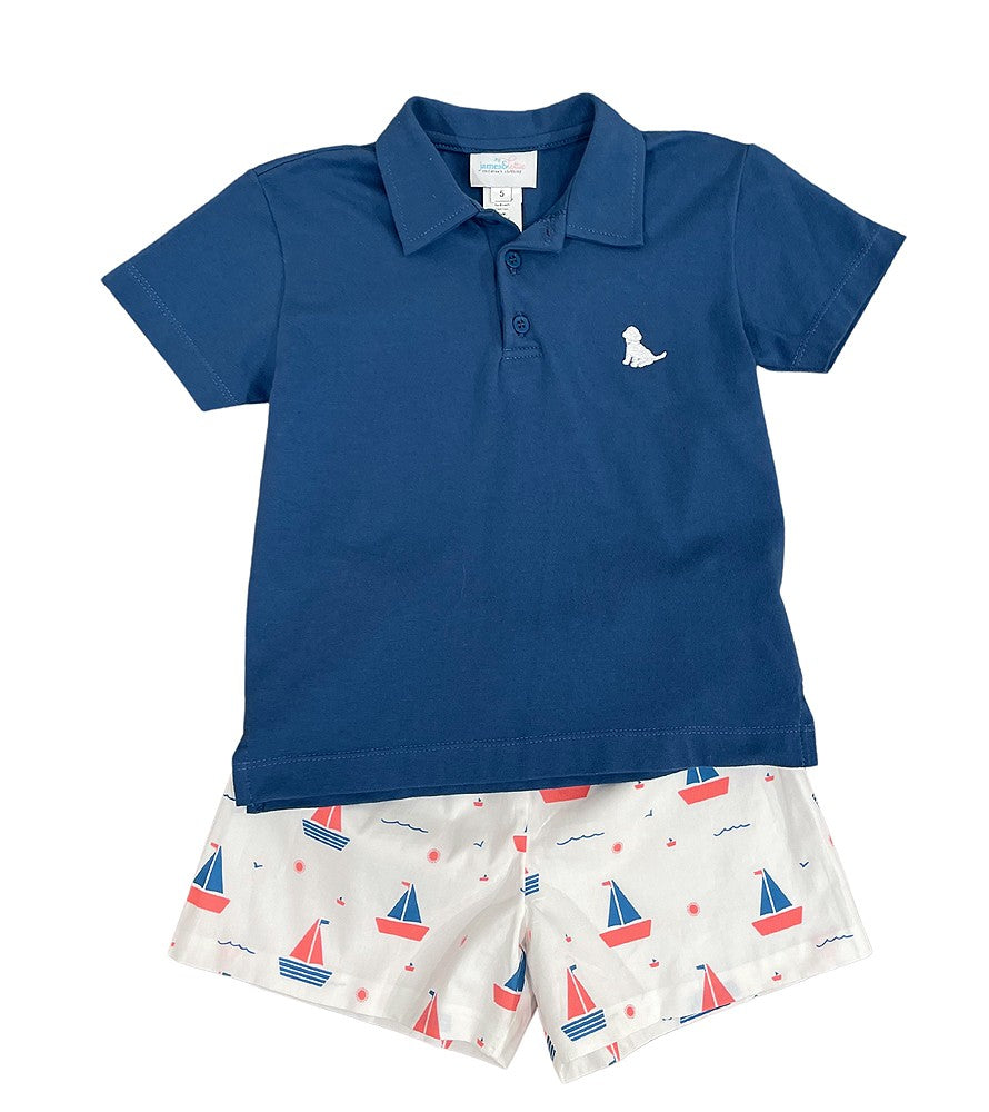 James & Lottie Boys Conrad Shorts - Sailboat Print with Blue Pocket on Back