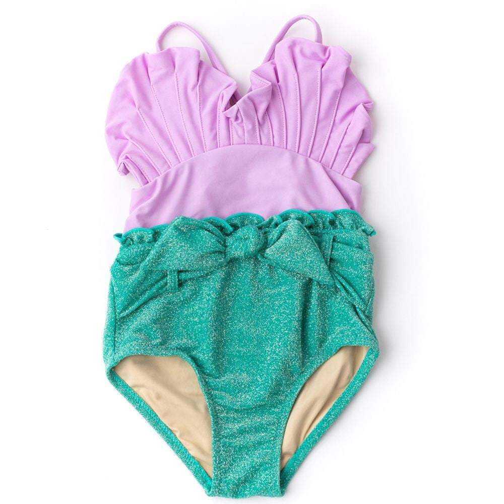 Shade Critters Girls Mermaid Shell Shimmer Swimsuit - Purple