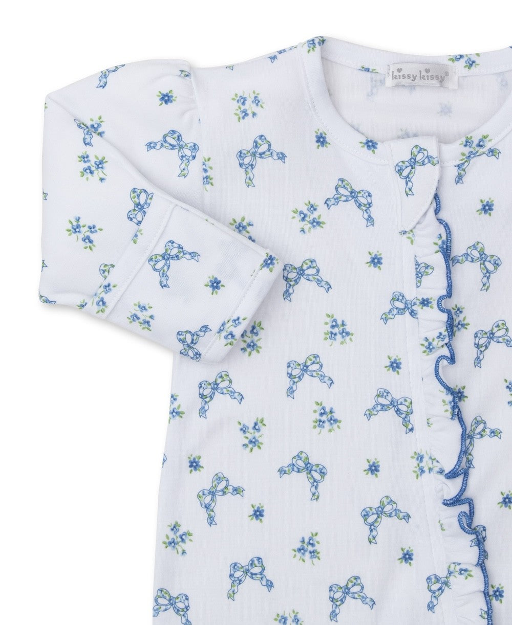 Kissy Kissy Baby Girls Footie with Zipper - Blue Blooming Bows