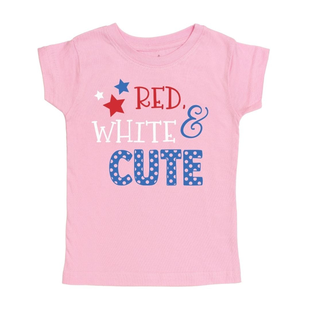 Sweet Wink Girls Pink Tee Shirt - Patriotic Red White & Cute!