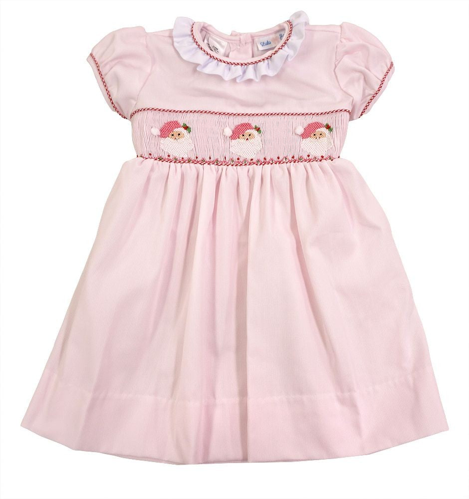 LuLu BeBe Girls Pink Smocked Santa Claus Dress with Sash