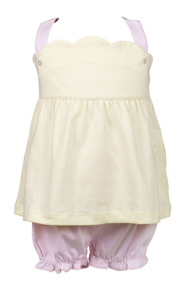 Proper Peony Pima Girls Yellow Stripes / Pink Bloomer Set