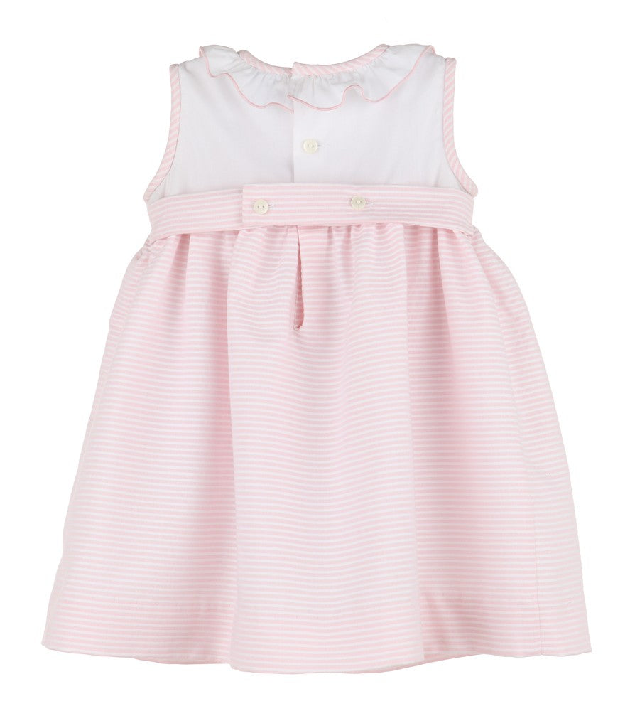 Luli & Me Girls Pink Stripe Sleeveless Smocked Dress - Ruffle Neck