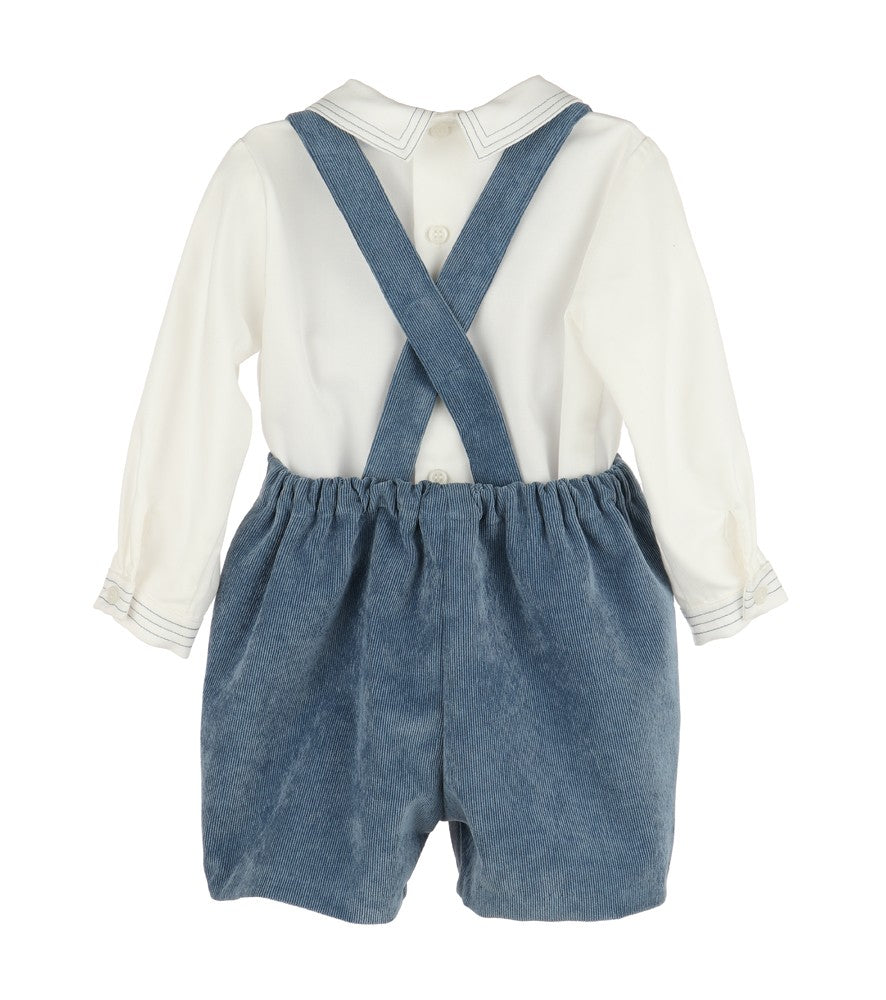 Luli & Me Boys Majestic Cord Suspender Shorts Set - Navy Blue by Luli & Me
