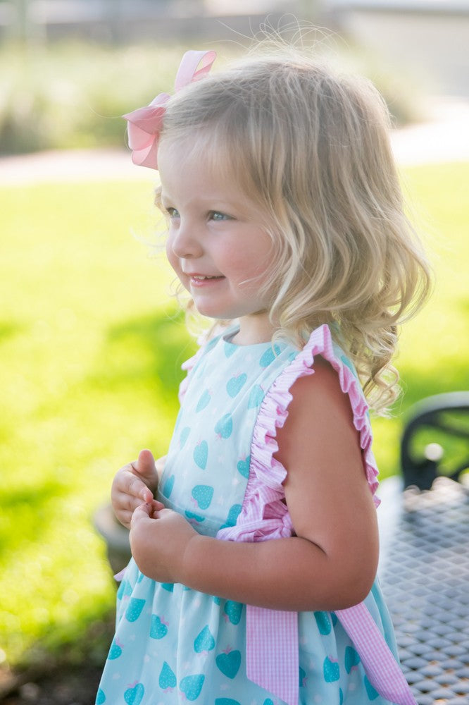 James & Lottie Baby Girls Ruthie Bubble with Side Bows - Strawberry Print