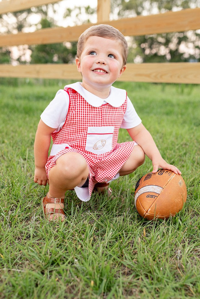 Proper Peony Boys Gingham Football Game Day Jon Jon - Red