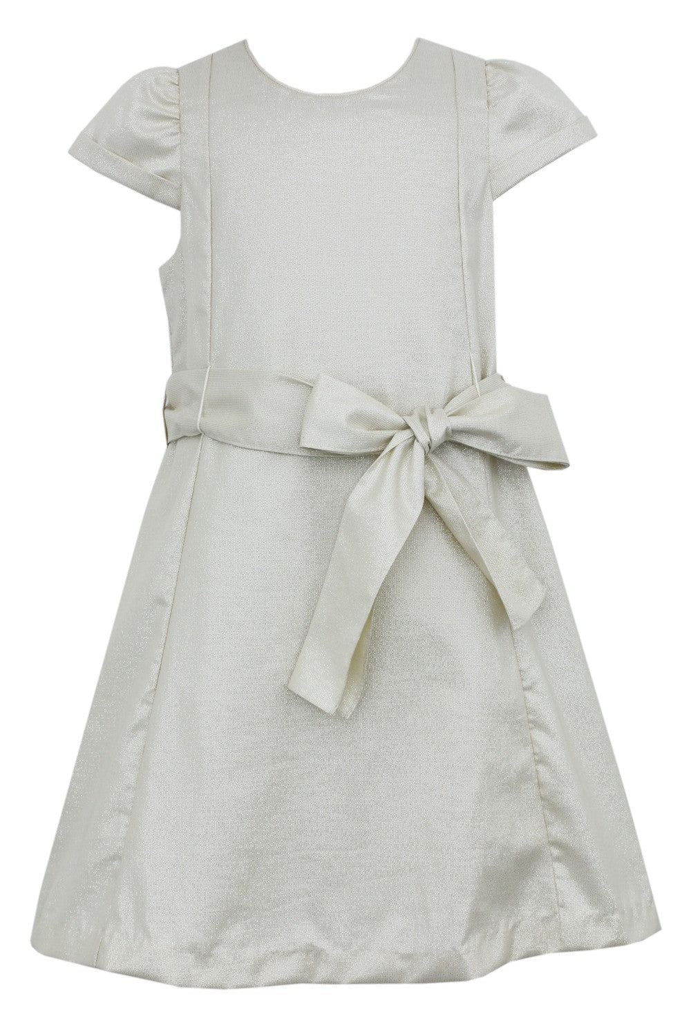 Anavini Couture Girls Sheer Metallic Gold Holiday Party Dress with Sash