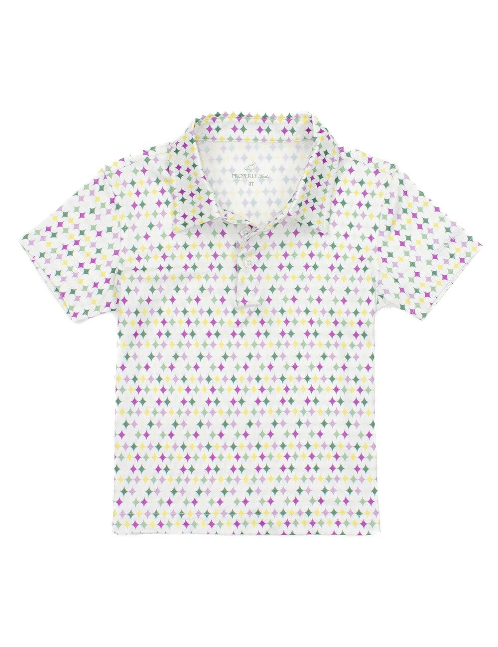 Properly Tied Boys Inlet Polo Shirt - Mardi Gras Krewe Harlequin Print