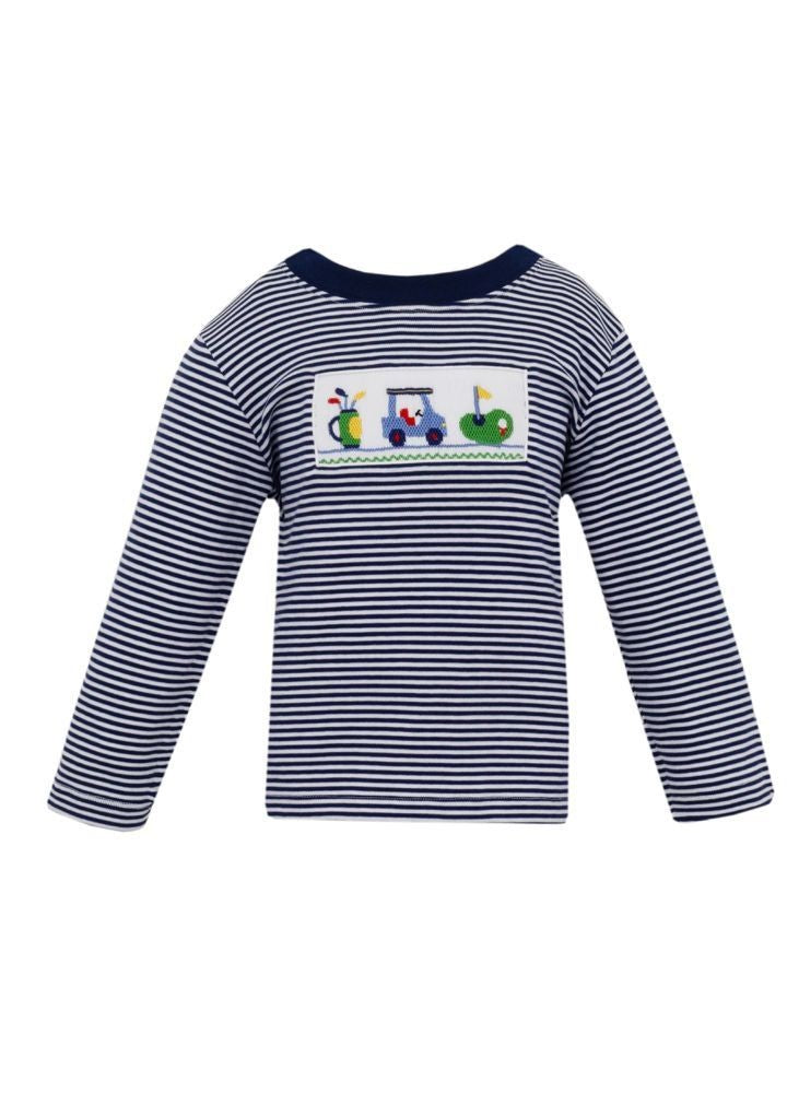 Anavini Velani Boys Navy Blue Stripe Shirt - Smocked Golf Theme by Anavini