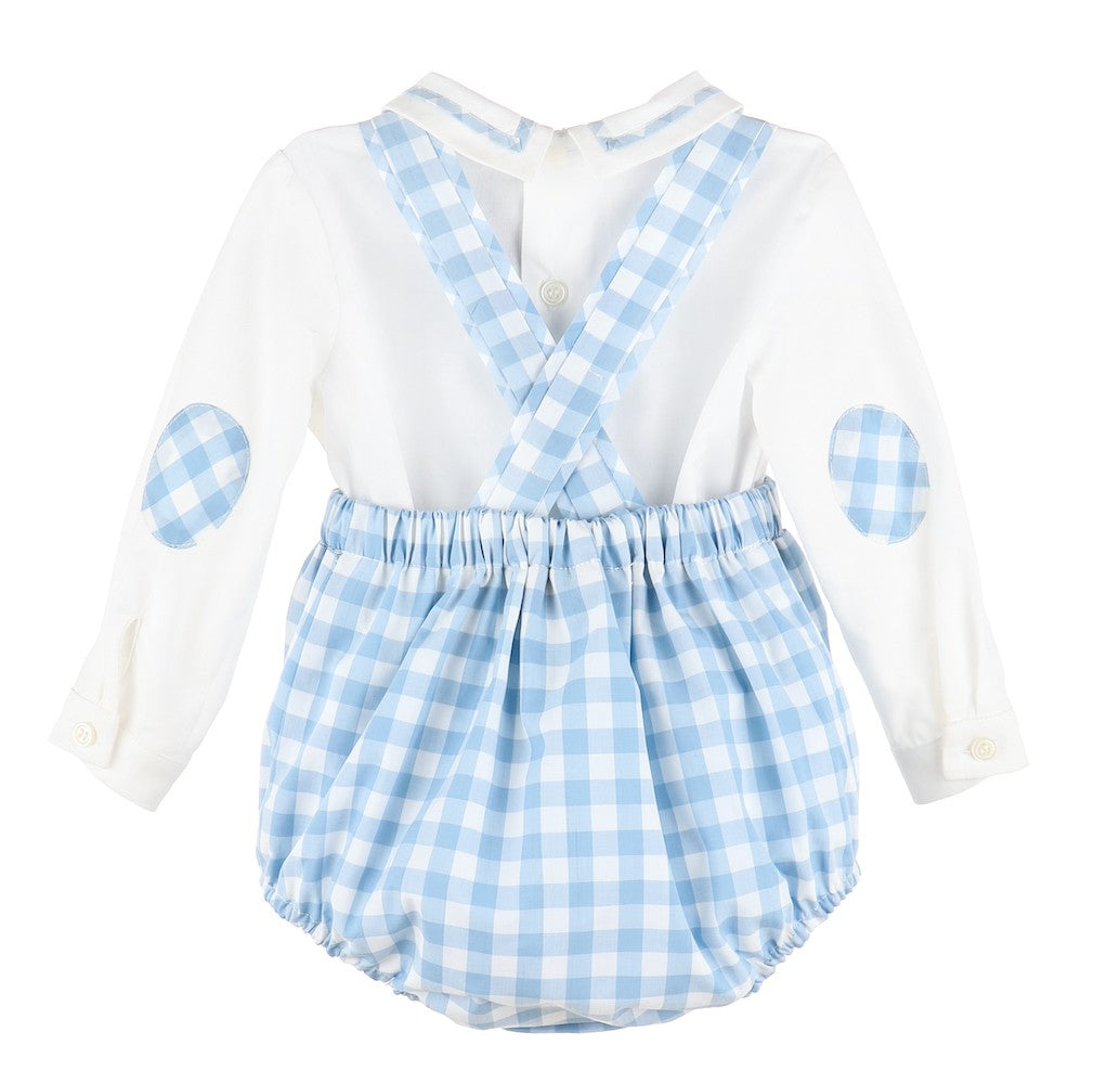 Sophie & Lucas Baby Boys Blueberry Blue Check Romper & Shirt - Vintage Elbow Patches by Sophie & Lucas