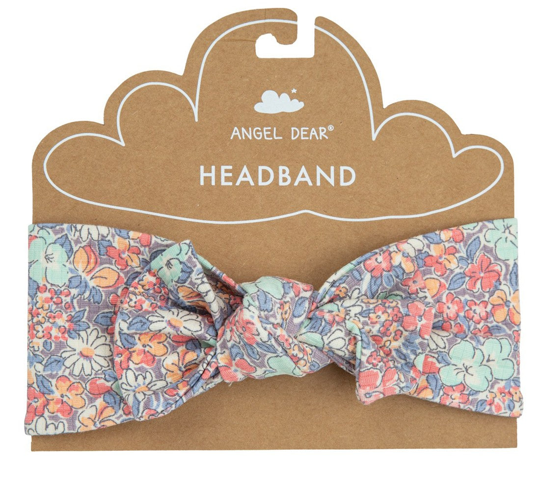 Angel Dear Baby Girls Bow Headband - Blue Floral Vintage Garden by Angel Dear