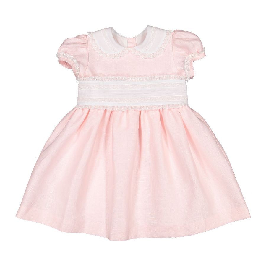 Sal & Pimenta Girls Dress with Cummerbund Sash - Light Pink Linen