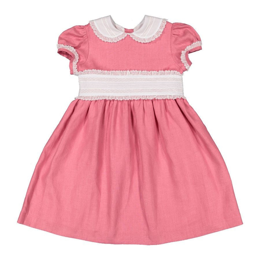 Sal & Pimenta Girls Dress with Cummerbund Sash - Raspberry Pink Linen