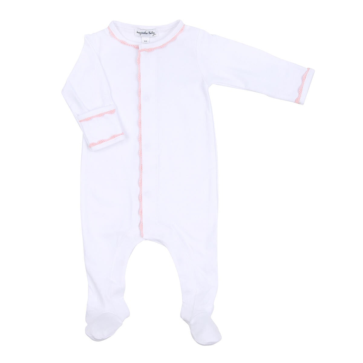 Magnolia Baby Girls Baby Joy White Footie - Pink Trim