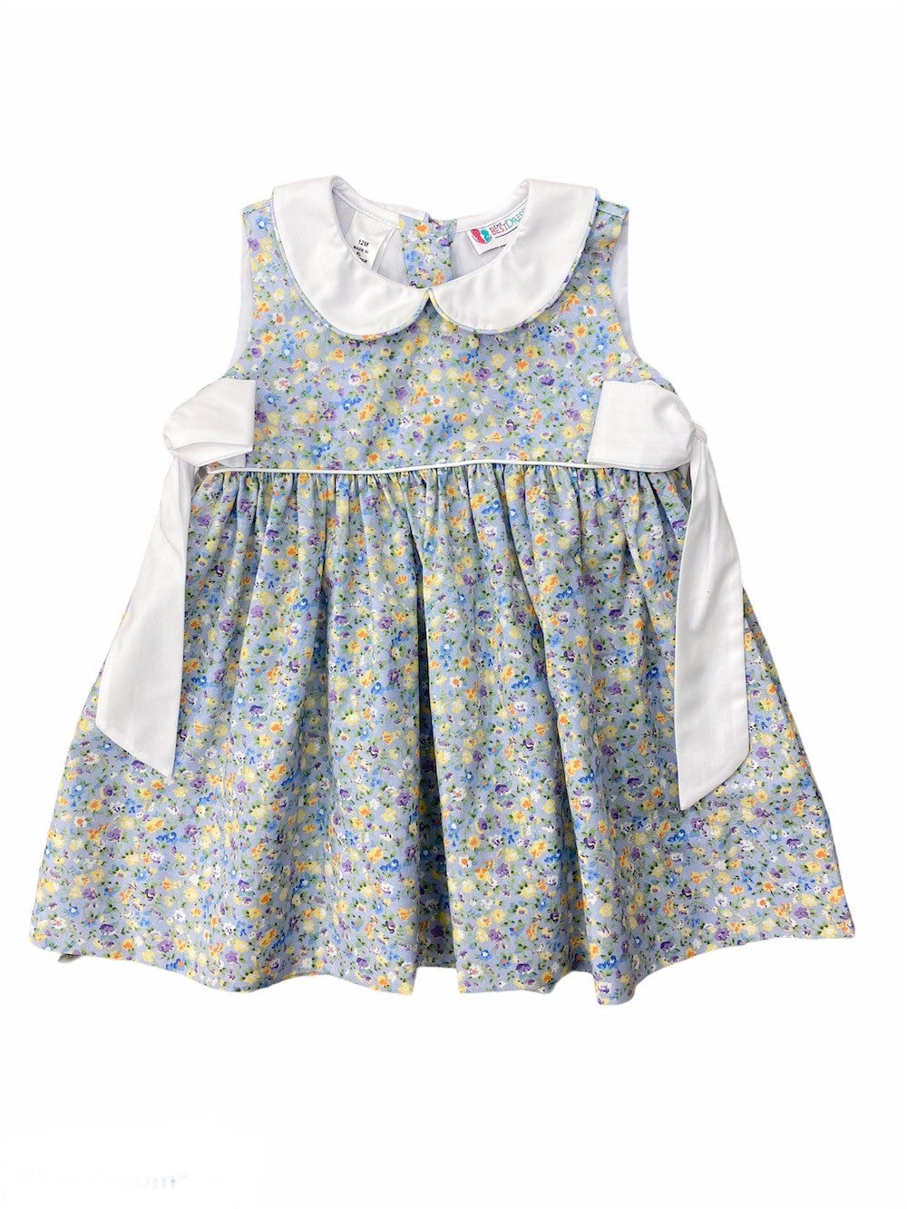 The Best Dressed Child Girls Blue / Yellow Floral Dress - Bows at Sides