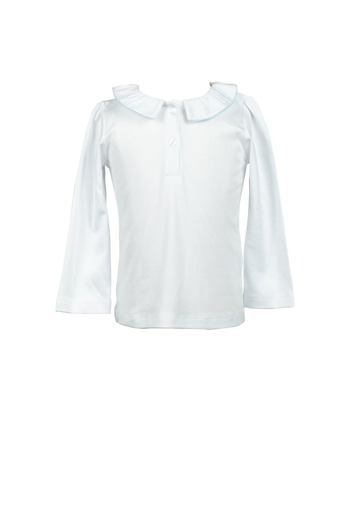 Proper Peony Parkside Girls Split Collar Shirt - White - Soft Blue Trim