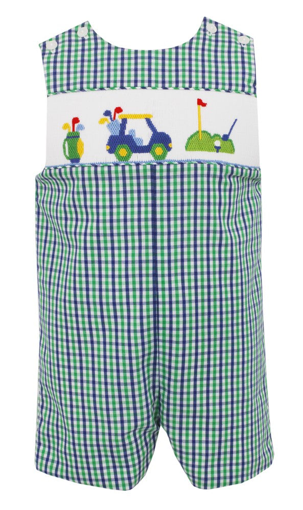 Anavini Velani Baby / Toddler Boys Green / Blue Check Smocked Golf Jon Jon