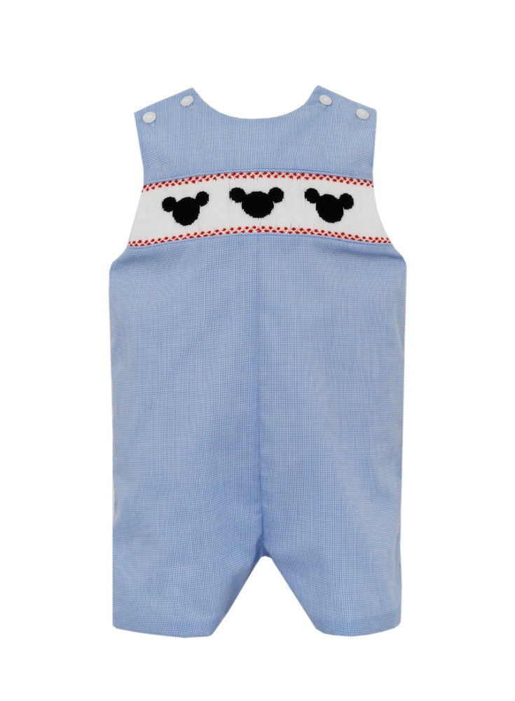 Petit Bebe Boys Blue Check Jon Jon - Smocked Mouse Ears